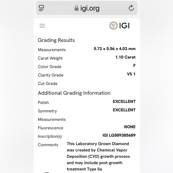 1.90 CTW 💎18k White Gold IGI Certified Lab Diamond Ring - Picture 8 of 8